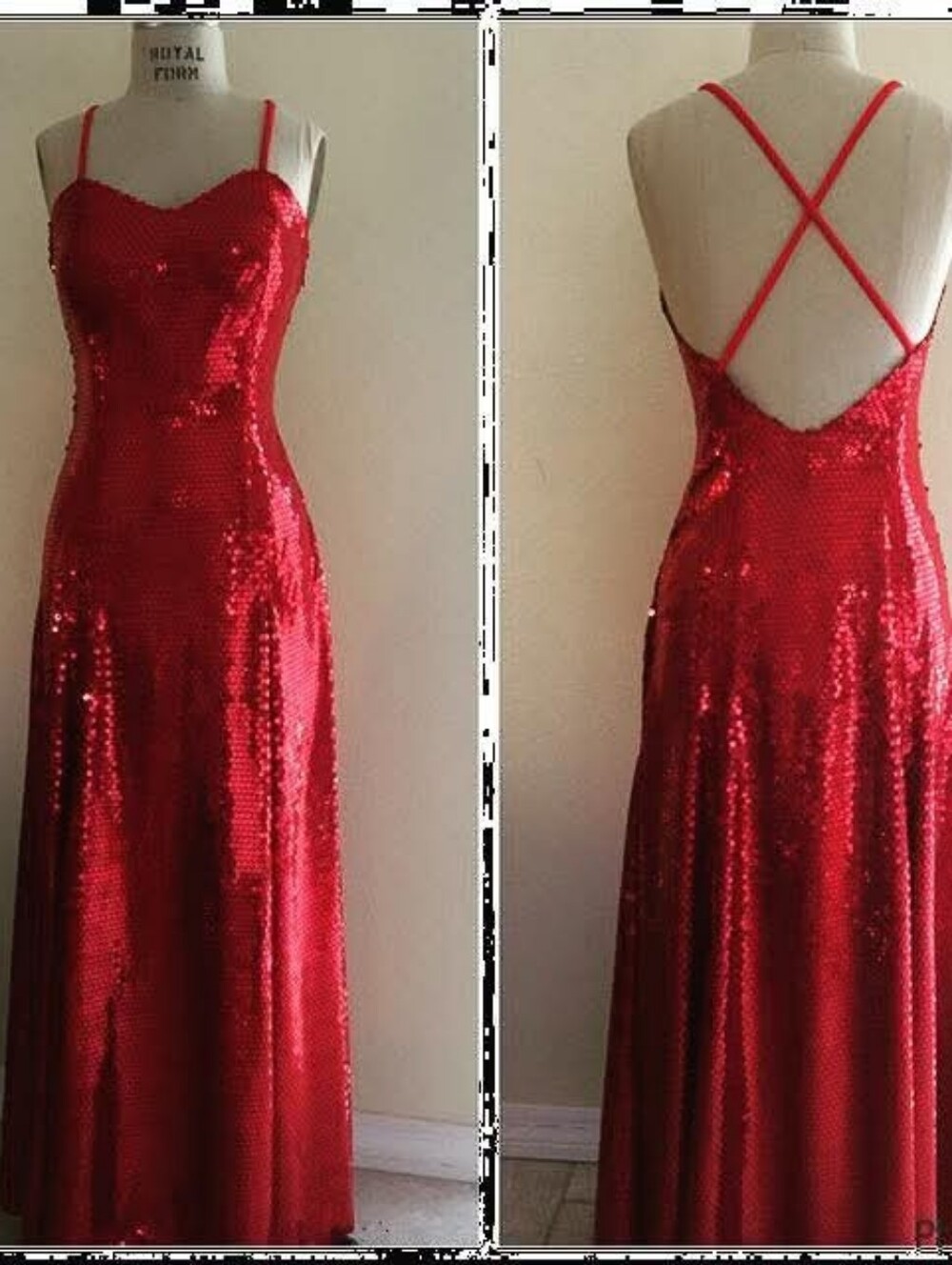 Red Sequin Halter Slit Evening Dress